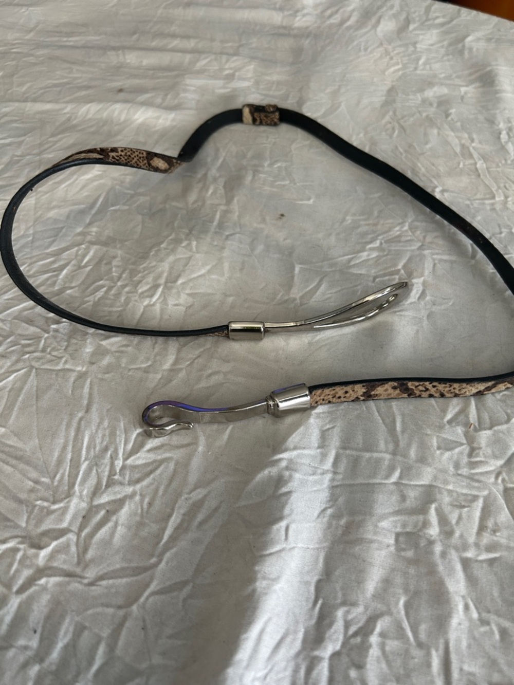 Women’s Thin Snake-Print Belt with Silver Hardware - Taupe - Picture 2 of 5